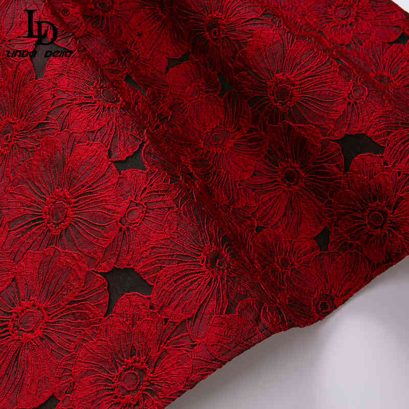 Summer Fashion Runway Dress Women Lantern Sleeve Bow Belt Elegant Red Flower Embroidery High waist Mini 210522