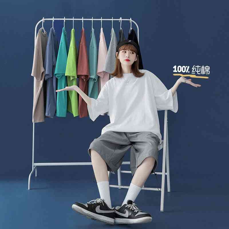 Couple cotton short sleeve and wo pure white top loose bottomed advertising shirt men's T-shirt crew neck
Couple cotton short sleeve and wo pure white top loose bottomed advertising shirt men's T-shirt crew neck