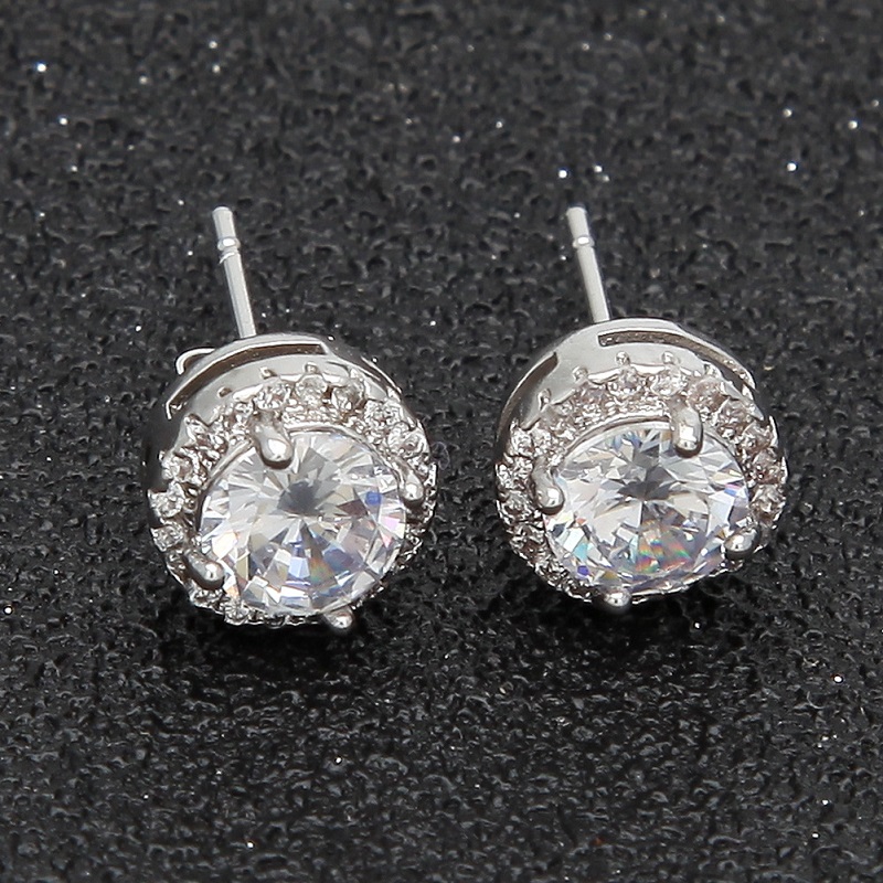 Mens Hip Hop Stud Earrings Jewelry Fashion Black Silver Simulated Diamond Round Earring For Men