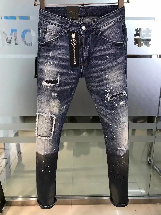 

21ss Mens jeans designer Ripped Skinny Trousers Motorcycle Moto biker hole Slim Men's Fashion Brand Distressed ture Denim pants Hip hop Men D2 9615, Image display 1