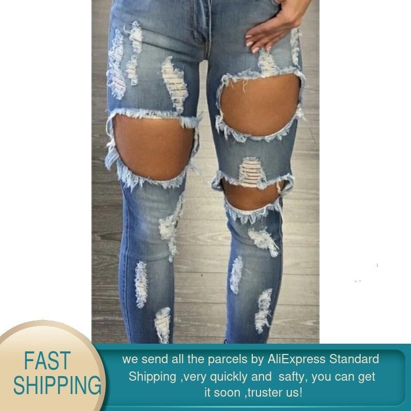 Ripped Jeans for Women Vintage Ankle Length Denim Pants High Waisted Slim Elasticity Female Casual Pencil 210428