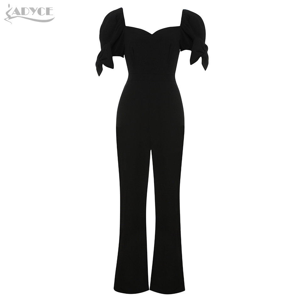 Summer Women Elegant Black Jumpsuit Sexy V Neck Short Sleeve Club Long Jumpsuits Celebrity Party Romper 210423