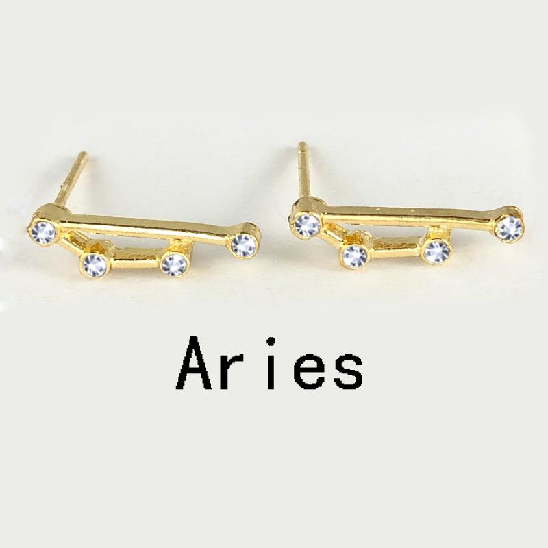 12 Constellation Austrian Crystal Stud Earrings Gold Silver Plated Horoscope Zodiac Symbol Earrings for Women Nice Jewelry Brithday Gift with Wish Pap