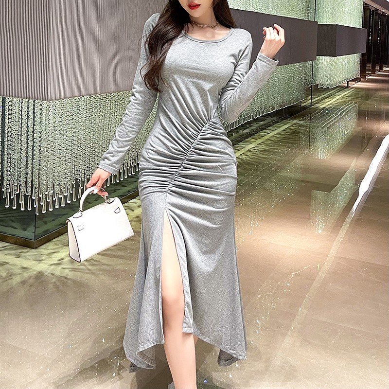 Spring fashion Ruched Black Midi Dress Casual Long Sleeve Bodycon Female Sexy Split Dress Vestidos 210518, Gray
Spring fashion Ruched Black Midi Dress Casual Long Sleeve Bodycon Female Sexy Split Dress Vestidos 210518, Gray