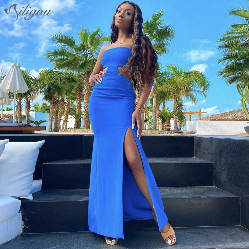 Brand Ladies Fashion Strapless Split Blue Bandage Dress Elegant Hollow Designer Sexy Party Long Vestido 210527
Brand Ladies Fashion Strapless Split Blue Bandage Dress Elegant Hollow Designer Sexy Party Long Vestido 210527