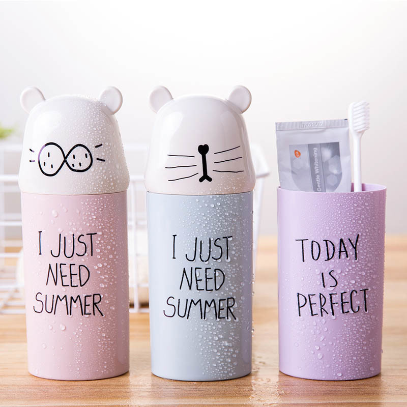 1 PC Potable Plastic Toothbrush Holder Cartoon Travel Necessary Toothpaste Storage Cup Bathroom Accessories Set Water Bottle
