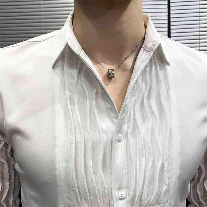 High Quality Transparent Men Shirt Long Sleeve Club Party Social Blouse Slim Fit Dress Camisa Masculina 210809