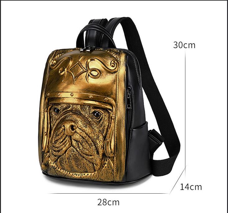 women men Backpack bags 3D Embossed Pug Dog mochila Originality Girls Cool Schoolbag rivet personality Laptop computer bag