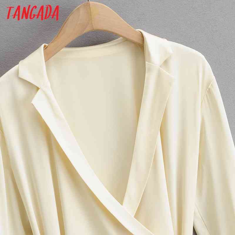 Fashion Women Solid Satin with Slash Long Sleeve Notched Collar Ladies Mini Dress Vestidos 4P09 210416