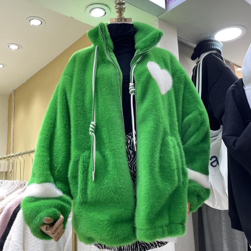 Women's Jackets Coats Woman Winter 2021 Autumn Korean Style Stand Collar Loose Jacket Female Love Contrast Color Plush Coat, Green
Women's Jackets Coats Woman Winter 2021 Autumn Korean Style Stand Collar Loose Jacket Female Love Contrast Color Plush Coat, Green