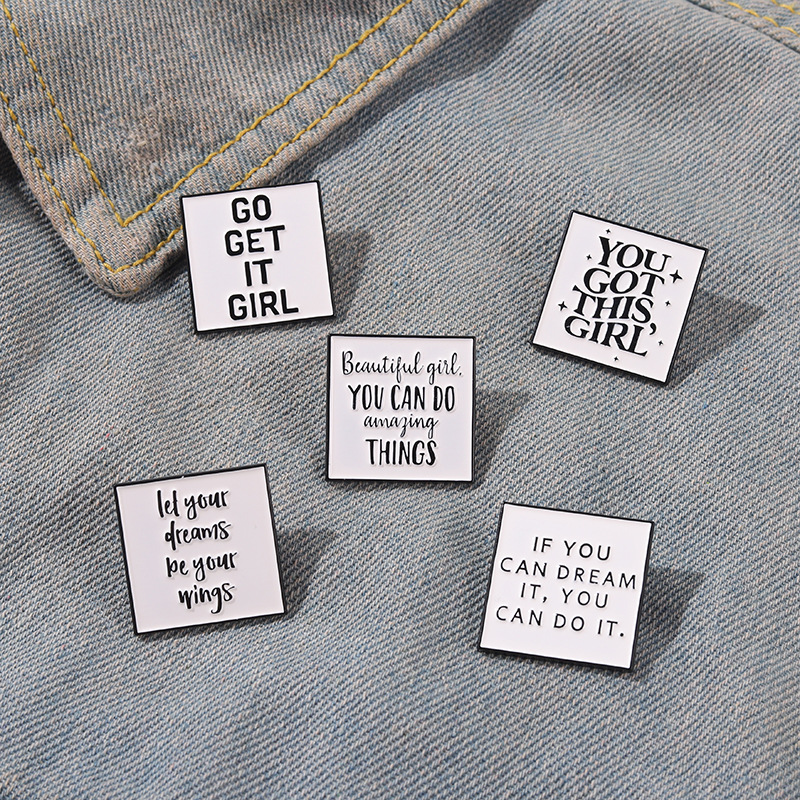 European White Square Girls Letters Clothes Brooches Pins Women Female Positive Words Alloy Enamel Badge For Sweater Bags Hat Clothing Brooches Pin Accessories
European White Square Girls Letters Clothes Brooches Pins Women Female Positive Words Alloy Enamel Badge For Sweater Bags Hat Clothing Brooches Pin Accessories