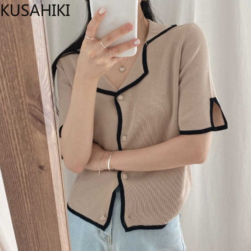 Contrast Color Thin Knitted Cardigan Korean Turn-down Collar Short Sleeve Knitwear Elegant Tops 6G499 210603, Khaki
Contrast Color Thin Knitted Cardigan Korean Turn-down Collar Short Sleeve Knitwear Elegant Tops 6G499 210603, Khaki