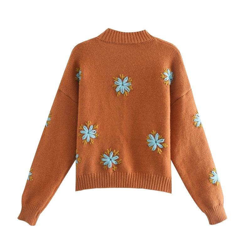 Autumn Casual Chic Floral Embroidery Knitted Cardigans Women Fall Fashion O-neck Cardigan sweater Female Loose sweaters 210508