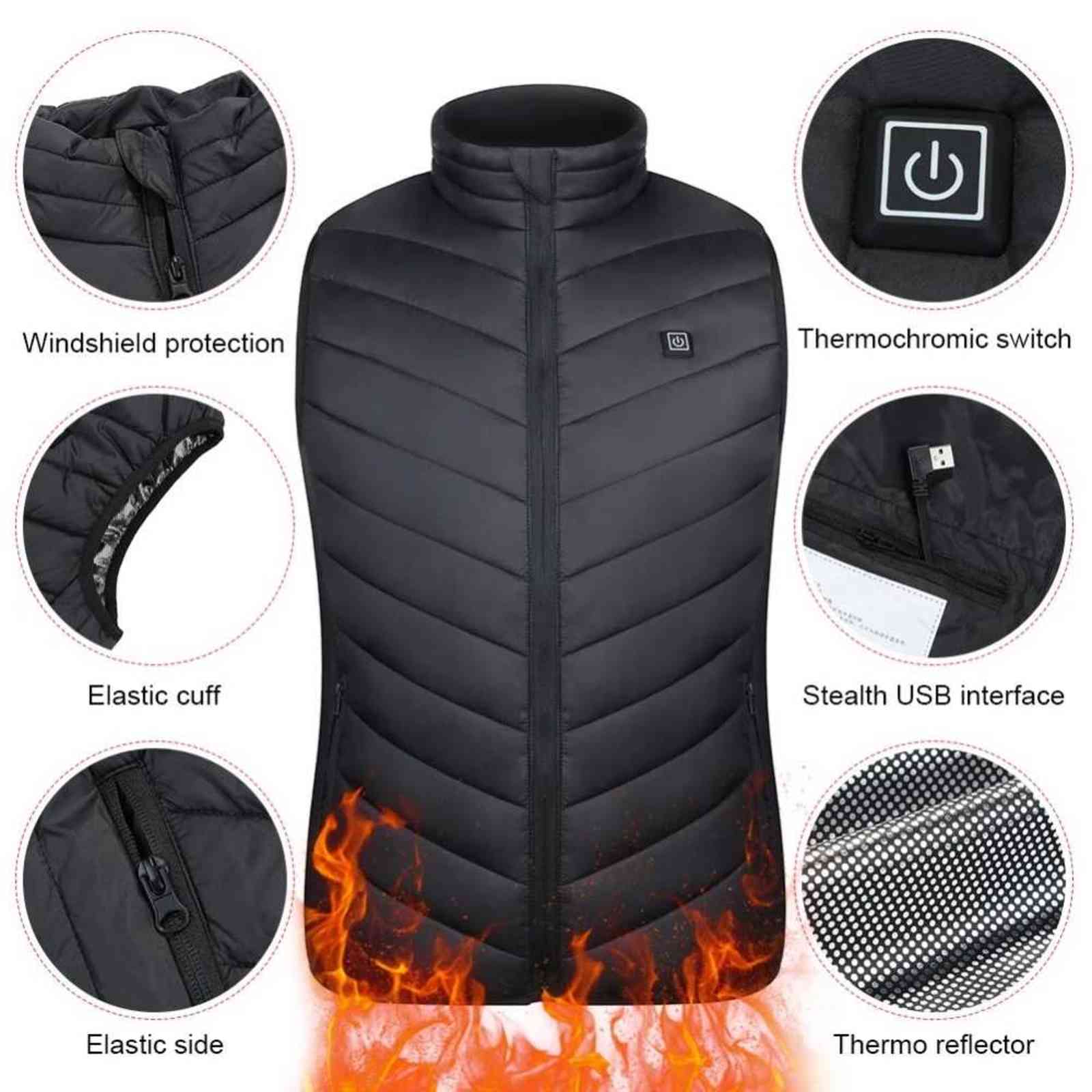 9 Areas Heated Vest Jacket USB Men Winter Electrical Heated Sleevless Jacket Outdoor Fishing Hunting Vest 211111