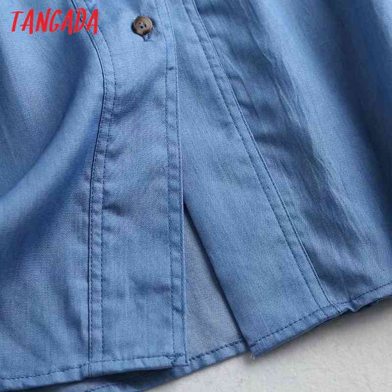 Women Elegant Blue Thin Denim Long Sleeve Chic Female Casual Loose Shirt Tops 4C68 210416