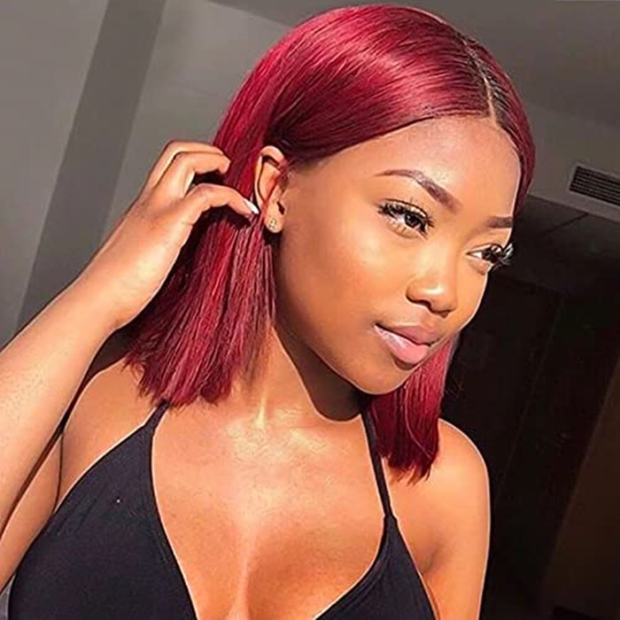 13x4 Straight Burgundy Bob blunt cut Lace Front Wig 99J Human Hair Wigs Brazilian Pre plucked 150% Density Remy diva1