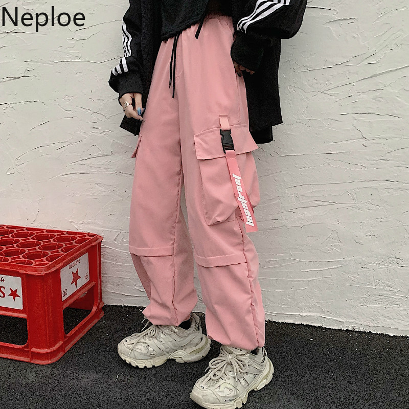 Neploe Casual Cargo Pants Women Harajuku Straight Pocket Trousers Streetwear BF Korean Fashion Pantalon New Bottoms Plus Size 210422