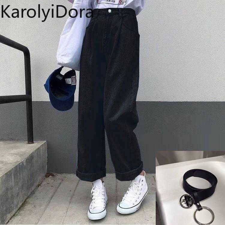 Jeans Women Solid Vintage High Waist Wide Leg Denim Trousers Simple Students Allmatch Loose Fashion Harajuku Womens Chic Casual 210922