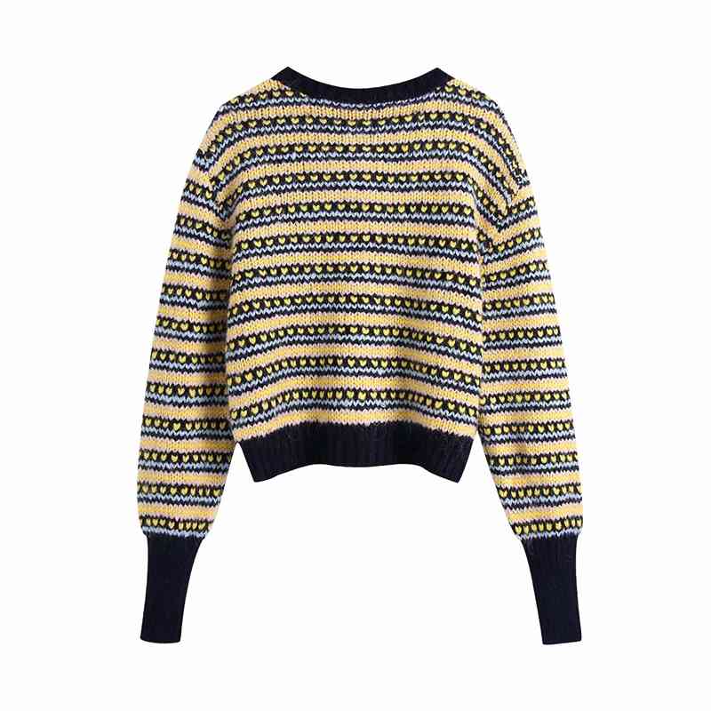 Vintage Women Striped Sweaters Fashion Ladies O-Neck Pocket Knitted Coats Streetwear Female Chic Button Cardigans 210430