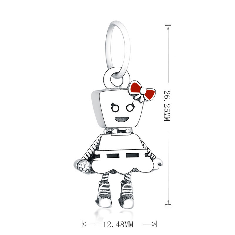 925 Sterling Silver Family Girl Boy Robot Bella bot Pink Bow Flower Butterfly Wing Beads Fit Original Brand Charm Bracelet DIY Berloque