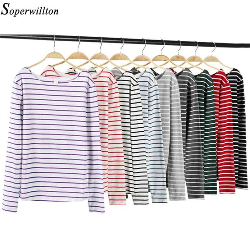 T Shirt Femme Cotton Tshirt Women Long Sleeve Striped T-Shirt Female Tops Tee Autumn Winter Feminina White Black Red T84 210708, B white
T Shirt Femme Cotton Tshirt Women Long Sleeve Striped T-Shirt Female Tops Tee Autumn Winter Feminina White Black Red T84 210708, B white