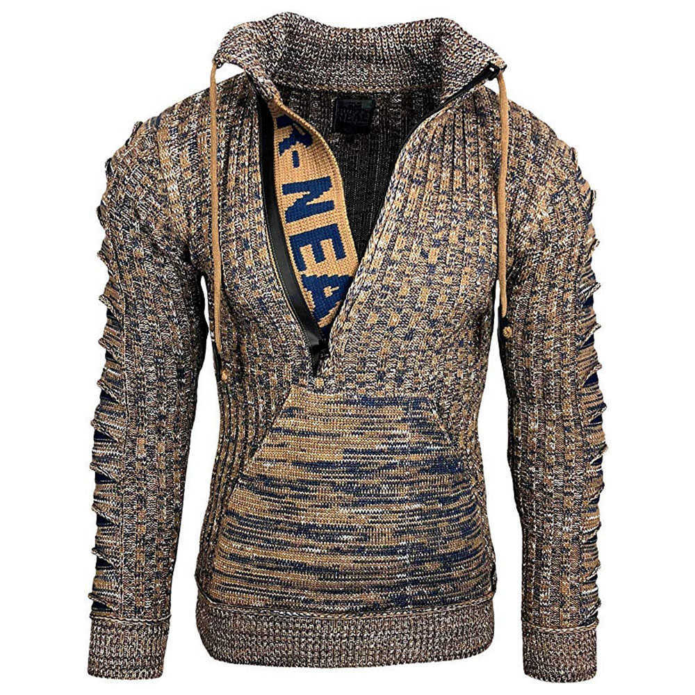 Sweater Men Spring Autumn Printed Knitted Tops Long Sleeves Retro Casual Style Stripe Pullover Jumpers Male Warm 210809