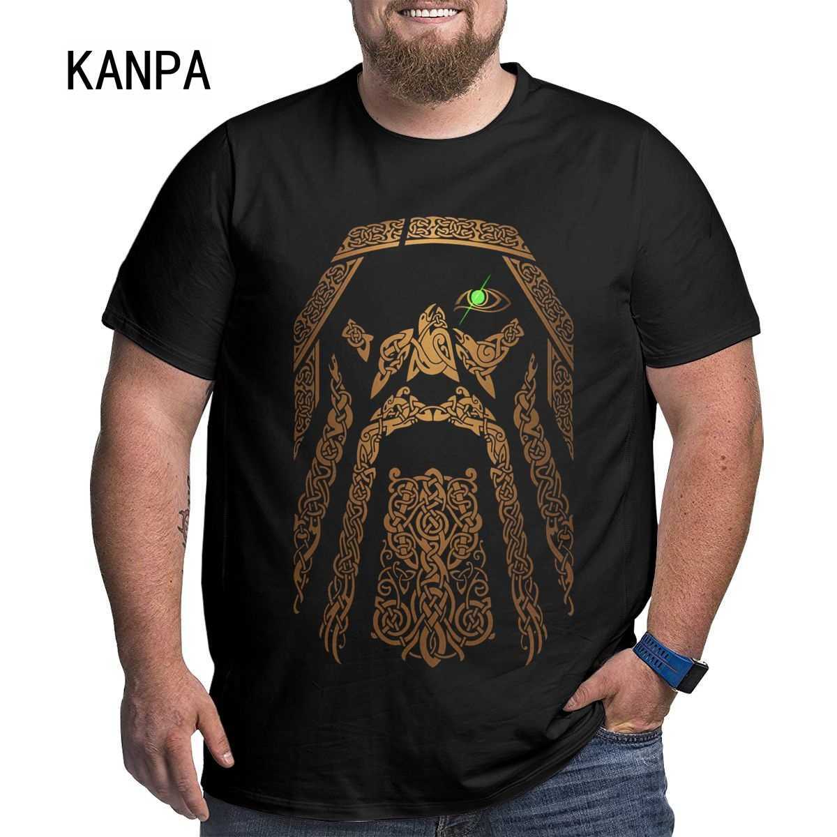 Kanpa 100% Cotton Viking Graphic T Shirts for Big Tall Man Oversized T-shirt Plus Size Top Tee Men's Loose Large Clothing 210629