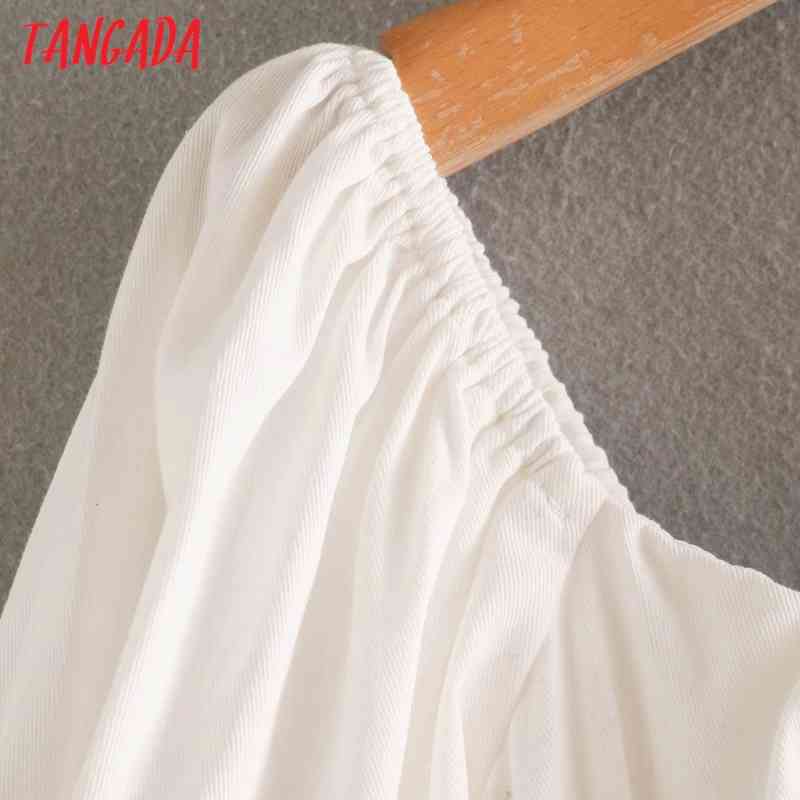 Summer Women White Bow Puff Short Sleeve Ladies Mini Dress Vestidos 4Y01 210416