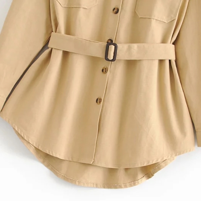 Solid Women Patch Pocket Sashes Oversize Shirt Leisure Lady Long Sleeves Blouse Autumn Female Loose Tops S6071 210430Z