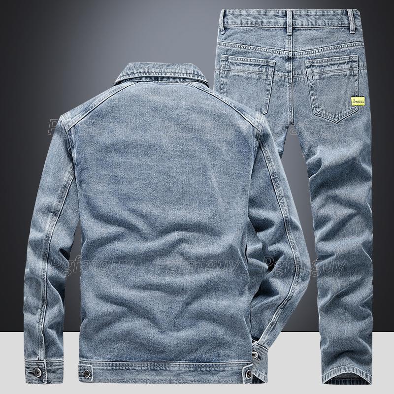 Men's Tracksuits Simple Sets Spring Autumn Solid Color Long Sleeve Denim Jacket And Pants Fashion Slim Male Jeans Size M-4XL