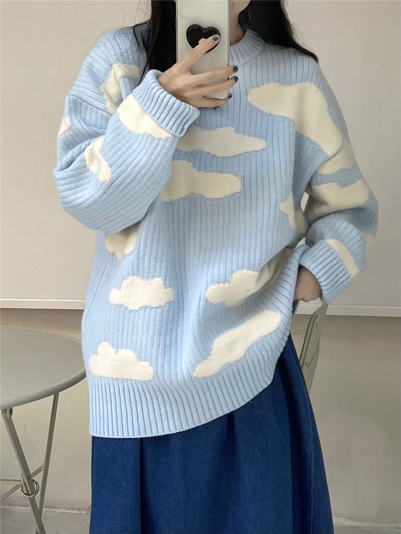 Nomikuma Korean Cloud Women Men Causal Sweater Long Sleeve O-neck Knitted Pullovers Autumn Winter Pull Top Jumpers 6D036 210427