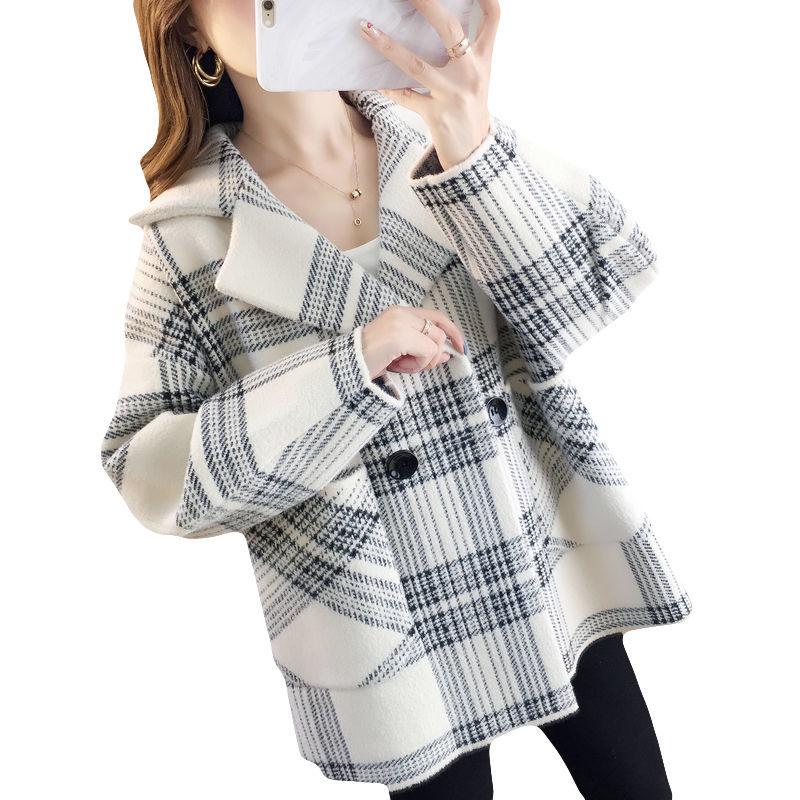 Women' Wool & Blends Coat Autumn Winter 2021 Loose Lattice Woolen Jacket Temperament Short Double-Sided Nylon Knitted Cardigan Outwear Fema, Blue
Women' Wool & Blends Coat Autumn Winter 2021 Loose Lattice Woolen Jacket Temperament Short Double-Sided Nylon Knitted Cardigan Outwear Fema, Blue