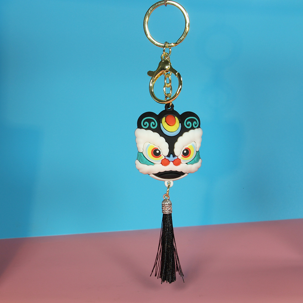 Key Rings Creative Chinese Style Lion Dance Doll Chain Pendant Simple National Fashion Black Awakening Tassel