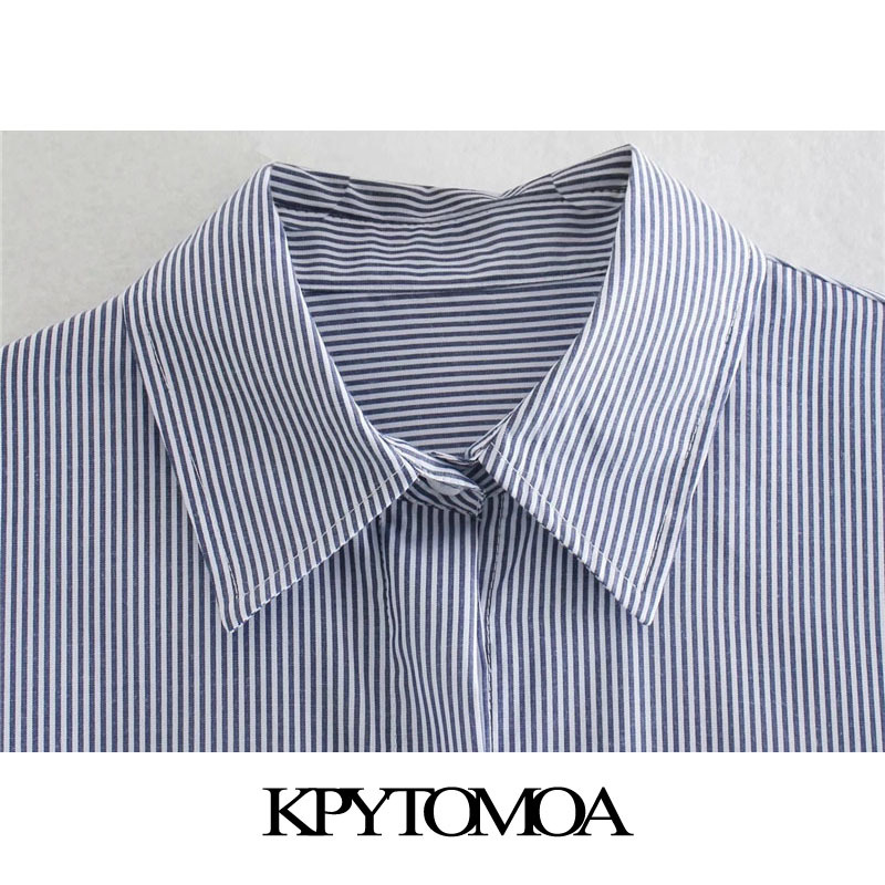 Women Fashion Oversized Side Vents Striped Blouses Long Sleeve Button-up Female Shirts Blusas Chic Tops 210420