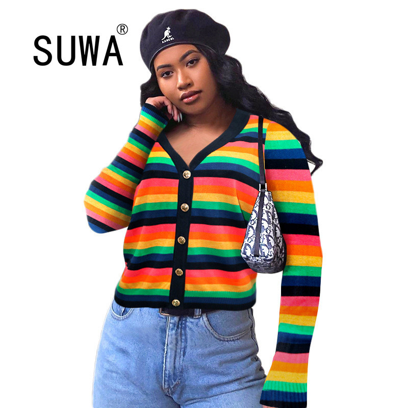 Product Spring Autumn Fashion Neon Clothes Classic Rainbow Striped Women Tunic V Neck Long Sleeve Single-Breasted Top 210525, Multi
Product Spring Autumn Fashion Neon Clothes Classic Rainbow Striped Women Tunic V Neck Long Sleeve Single-Breasted Top 210525, Multi