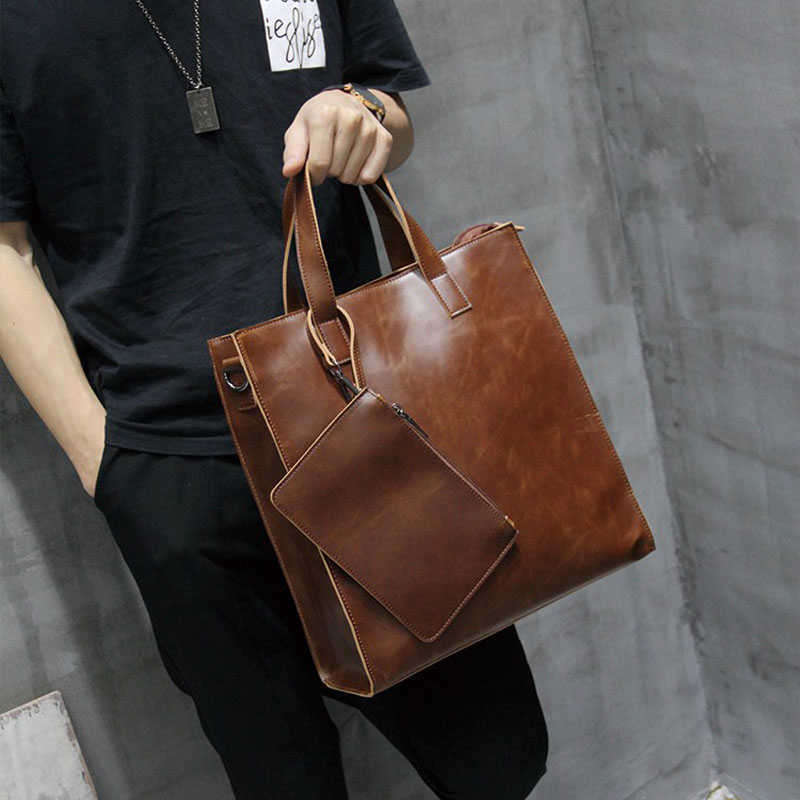 Vintage Men's Briefcase Business Office Bags Crazy horse Leather Handbag computer laptop Bag Casual maletin mujer 210809