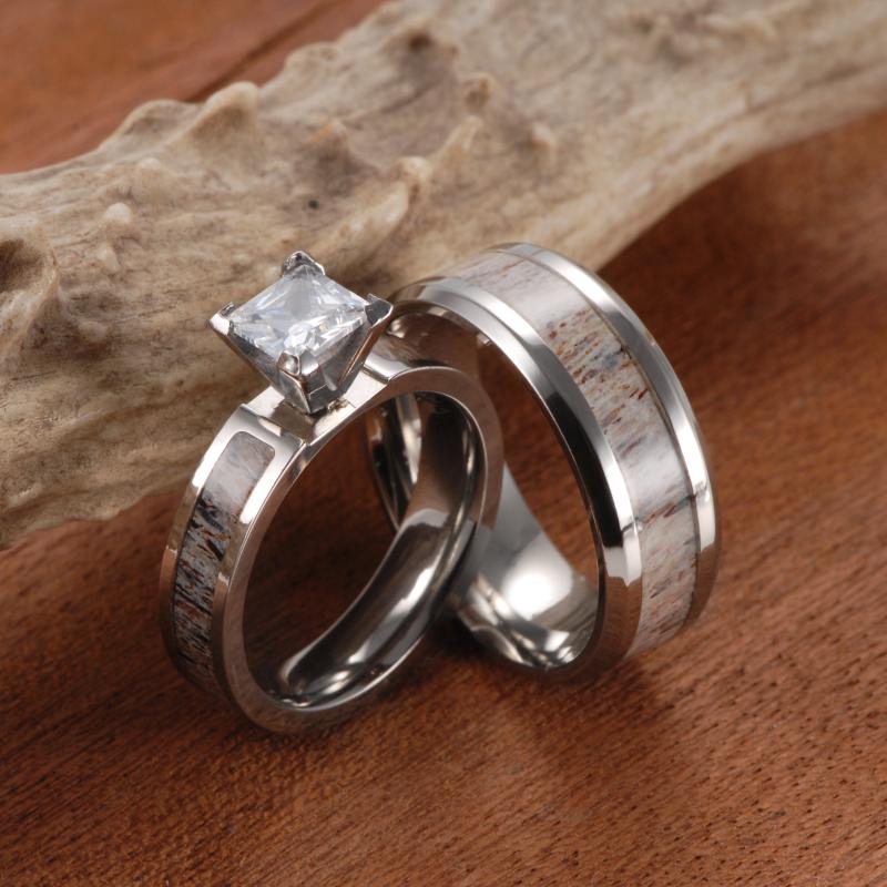Wedding Rings Deer Antler Engagement Ring Set Men's Tungsten Band Women's Princess Diamond, Slivery;golden
Wedding Rings Deer Antler Engagement Ring Set Men's Tungsten Band Women's Princess Diamond, Slivery;golden