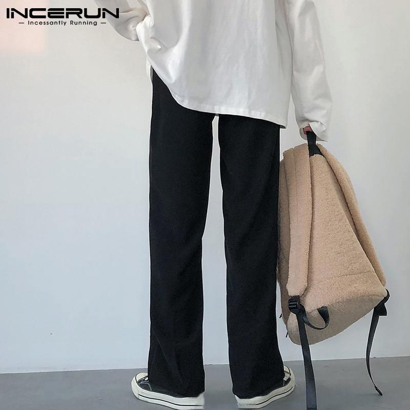 Fashion Men Pants Solid Joggers Button Streetwear Korean Split Hem Casual Trousers Straight Long S-5XL INCERUN Men's