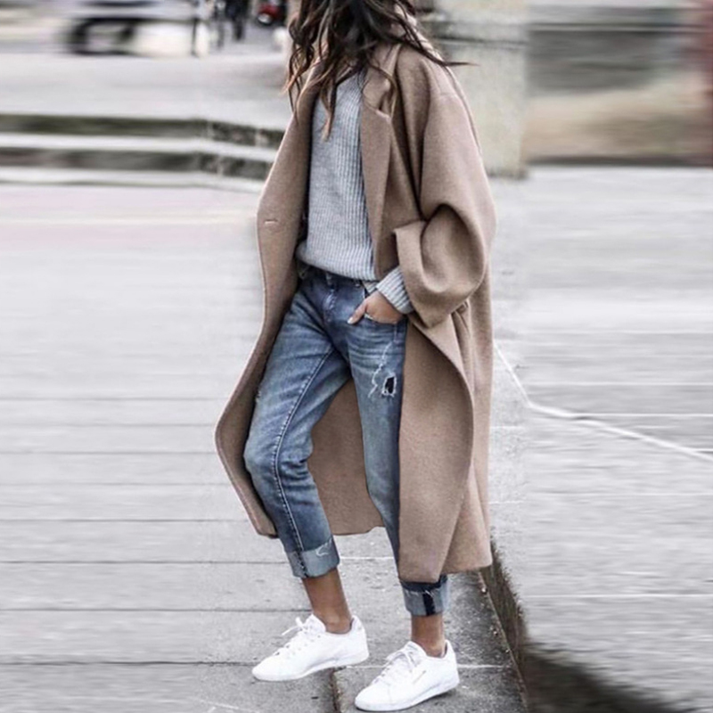 Winter Long Coat Women Jacket Overcoat Female Coat Turn Down Collar Windbreaker Solid Women Jacket With Pocket Plus Size 3XL 210515