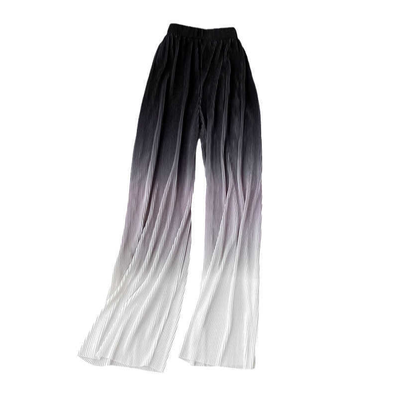DEAT Women Pleated Straight Gradient Colour Long Pants Arrivals Temperament Fashion Spring Summer 11D1412 210709