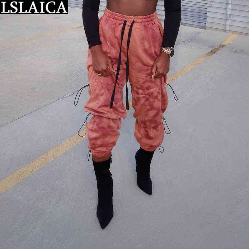 Woman Pants Casual Fashion Drawstring Printing Pocket All Match Sweatpants Women Elastic Waist Streetwear Femme Pantalon 210520