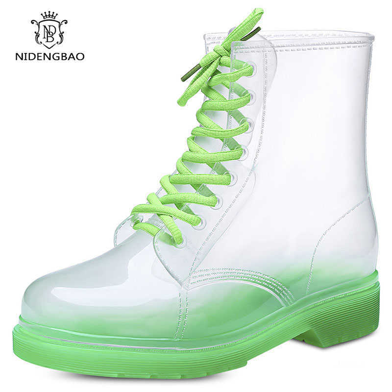 Summer Women Rain Boots Fashion Waterproof Shoes Woman Non-slip Transparent Boots Female Candy Colors Outdoor Girl's Shoes 211015