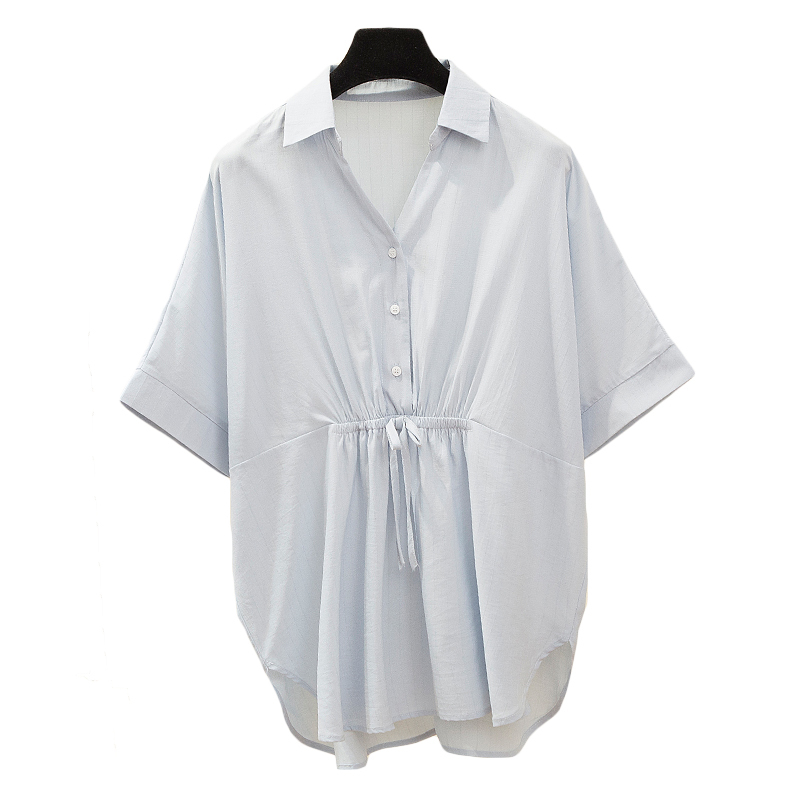 Summer Plus Size 5XL Elegant V-neck Solid Large Girl's Slim Shirts Korean Style Loose Blouse Women White Tops 9884 210506