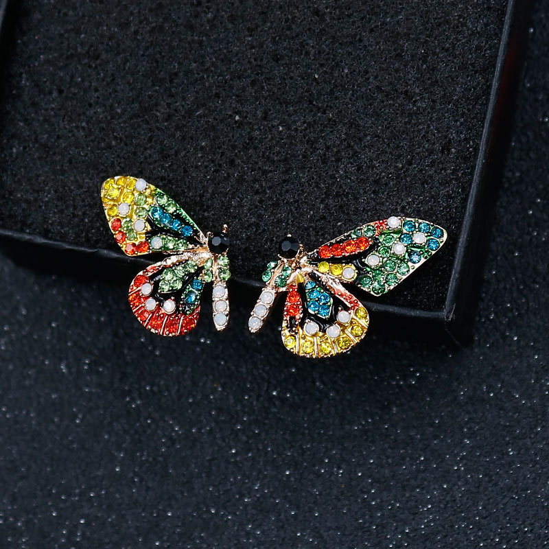 Fashion Butterfly Studs Earrings Colorful Rhinestones S925 Silver Pin Steel Needle Women Diamond Jewelry Gifts Animal Design Street Party Charming Acc