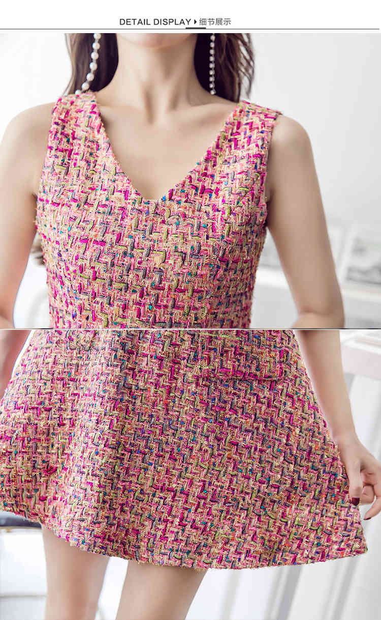 Autumn Winter Runway Tweed 2 Piece Set Women Short Jacket Coat +Mini Tank Wool Blend skirt Suits Office Female Sets 210518