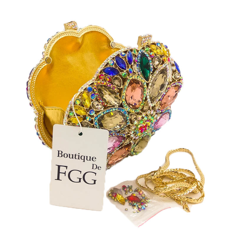 Circular Round Ladies Gold Crystal Evening Clutch Bag Rhinestones Bridal Wedding Clutches Purse Women Party Mini Dinner Handbags 220211