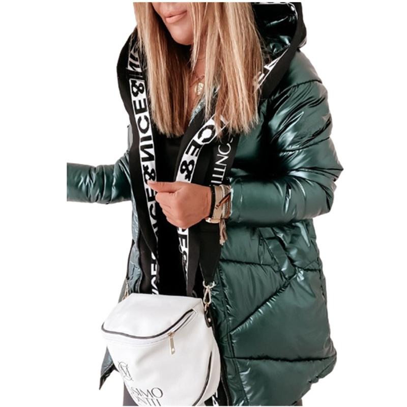 Women's Down & Parkas Cotton Jacket Women Winter 2021 Shiny Plaid Zipper Loose Fashion Hooded Thick Solid Color Long-Sleeved Clothes T325