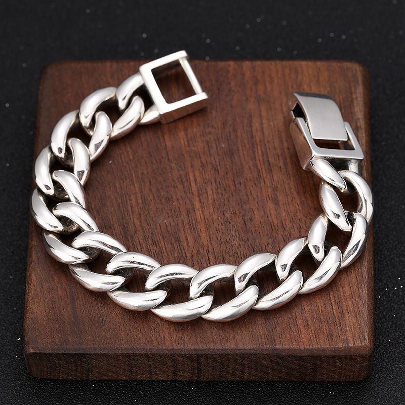 925 Sterling silver thick link chain men's bracelets American European antique handmade punk gothic designer luxury jewelry accessories gifts