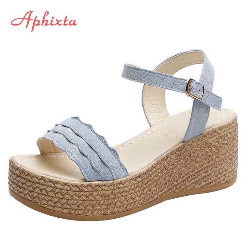 Aphixta Platform Ladies Wedge Sandals Women Peep Toe Buckle Shoes Pleated Woman Wedges Fashion Summer High Heel Shoes For Women Y0721, Yellow