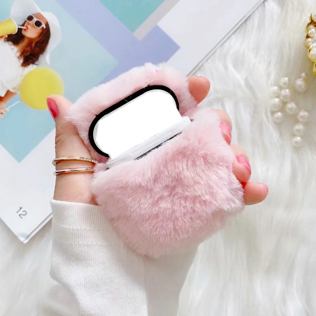 Warm Winter Genuine Rabbit Hair Fur Cases For Airpods Pro Airpod 3 1 2 2gen Air pod 3 3gen Earphone Protector Animal Fluffy Fashion Hard PC Cover Love